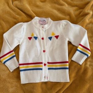 Vintage IZOD Toddler Primary Knitted Unisex Triangle 80s 3T Cardigan Sweater